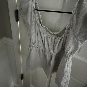 Divided Lace-trimmed Button-top Blouse